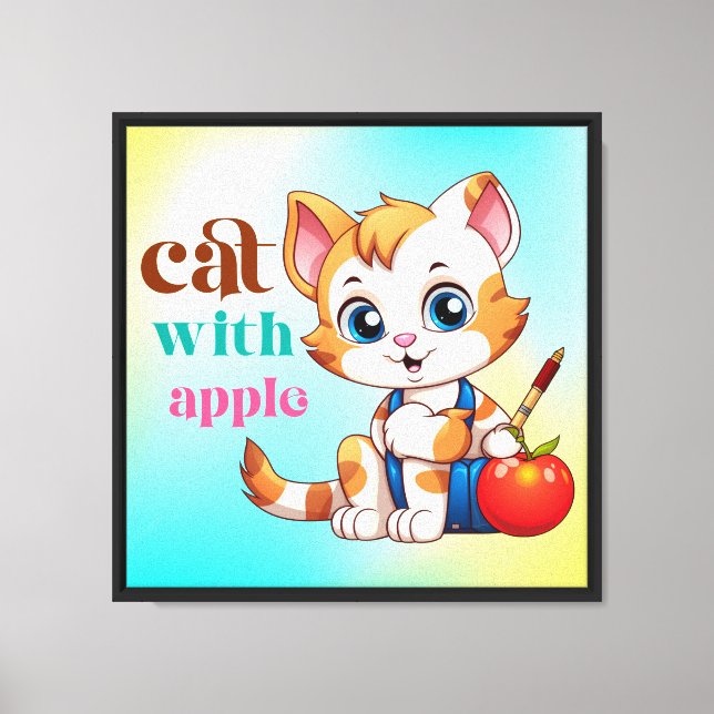 Impressão Em Tela Cat Com Apple-85242 (Frente)