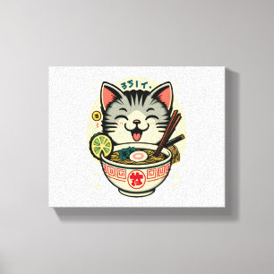 Impressão Em Tela Cat Noodle Japonês Anime ga Kawaii Cat