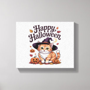Impressão Em Tela Cat Pumpkin Feliz Dia das Bruxas