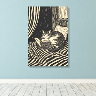 Impressão Em Tela cat reading in bed