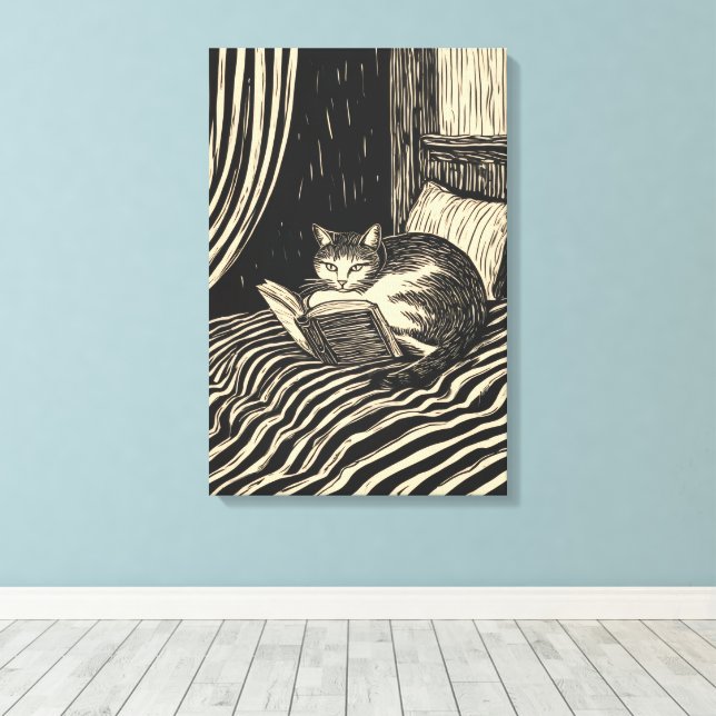 Impressão Em Tela cat reading in bed (Insitu(piso de madeira))