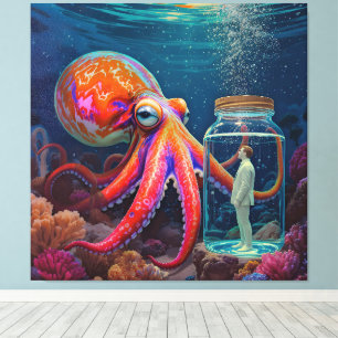 Impressão Em Tela "Cativeiro Silencioso do Oceano" - Octopus Portrai