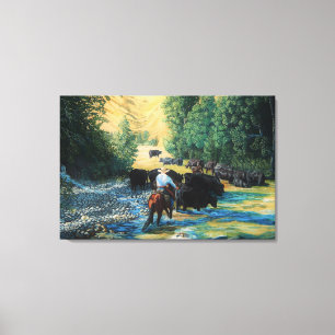 Impressão Em Tela Cavalar do rancho e de gado de Angus movimentaçã