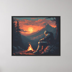 Impressão Em Tela Cavaleiro no Sunset - Reflexão sobre Campfire Fant