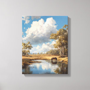 Impressão Em Tela Cavalo ao lado do lago sob céu nublado Arte