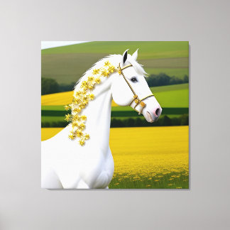 Impressão Em Tela Cavalo Branco Com Garland Floral