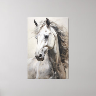 Impressão Em Tela Cavalo Branco monocromático | Pintura de parede gr