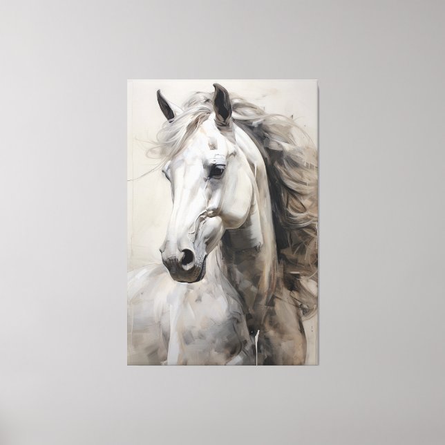 Impressão Em Tela Cavalo Branco monocromático | Pintura de parede gr (Frente)
