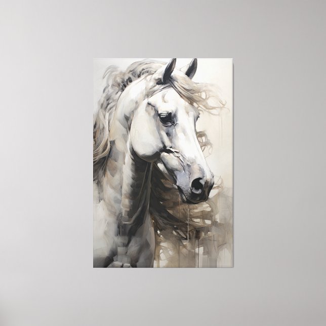 Impressão Em Tela Cavalo Branco monocromático | Pintura de parede gr (Frente)