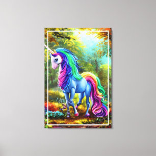 Impressão Em Tela Cavalo Colorido Unicórnio na Floresta-46567