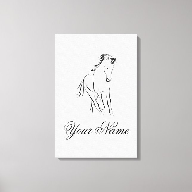 Impressão Em Tela Cavalo correndo a preto (Frente)