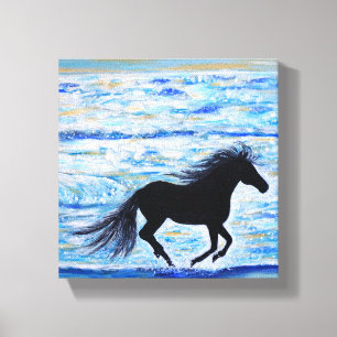 Impressão Em Tela Cavalo Correndo Livre pela Pintura do Mar
