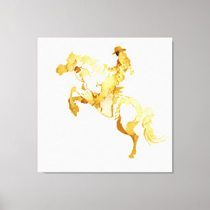 Impressão Em Tela Cavalo e Cavaleiro Abstratos Dourados