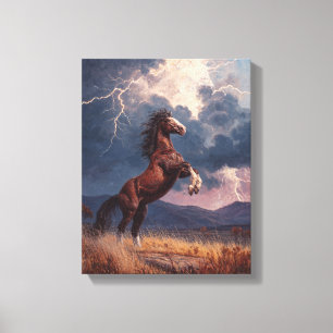 Impressão Em Tela Cavalo em Pé Tempestade de Relâmpagos Pintura