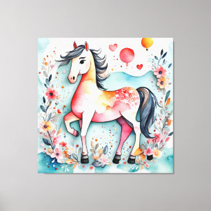Impressão Em Tela Cavalo floral fofo