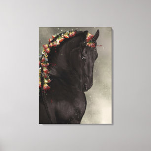Impressão Em Tela Cavalo Friesian Black Beauty - Tela Enrolada