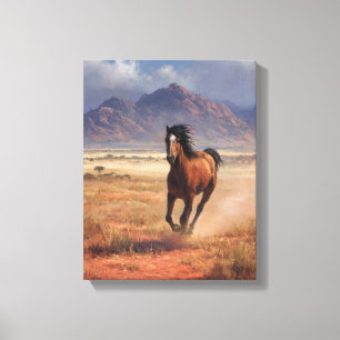 Impressão Em Tela Cavalo Galopando Arte Montanha de Terra Vermelha