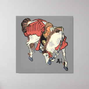Impressão Em Tela Cavalo Japonês Vintage em Cinza Médio