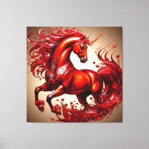 Impressão Em Tela Cavalo Mitológico Vermelho Vibrante com Crina Flam