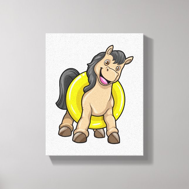 Impressão Em Tela Cavalo na praia com anel de Natação (Frente)