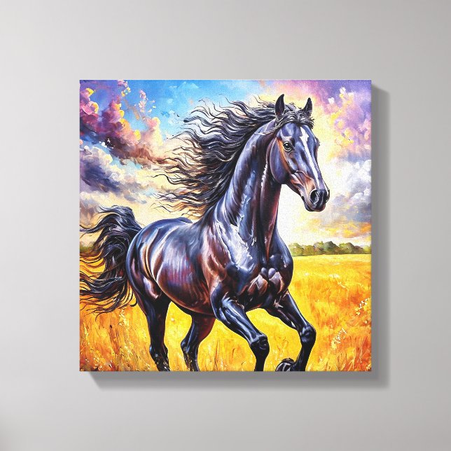 Impressão Em Tela Cavalo Preto (Frente)