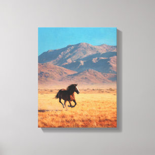 Impressão Em Tela Cavalo Preto Selvagem Arte do Deserto Brilhante