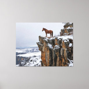 Impressão Em Tela Cavalo Solitário em uma Falésia Coberta de Neve no