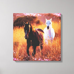 Impressão Em Tela Cavalos de galope cor-de-rosa do país ocidental d