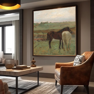 Impressão Em Tela "Cavalos em um Prado", pintura de Edgar Degas