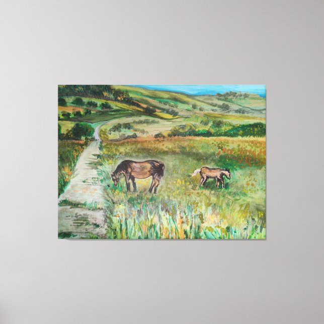 Impressão Em Tela Cavalos no prado (Frente)