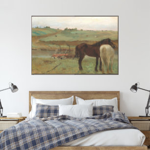 Impressão Em Tela Cavalos num Prado, Pintura a Petróleo, Edgar Degas