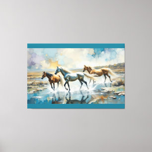 Impressão Em Tela Cavalos selvagens aquarela