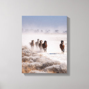 Impressão Em Tela Cavalos Selvagens Planície Nevada Arte de Inverno