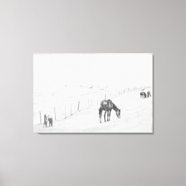 Impressão Em Tela Cavalos Selvagens Rurais, Monocromáticos, Pretos E (Frente)