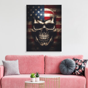 Impressão Em Tela Caveira da Bandeira Americana