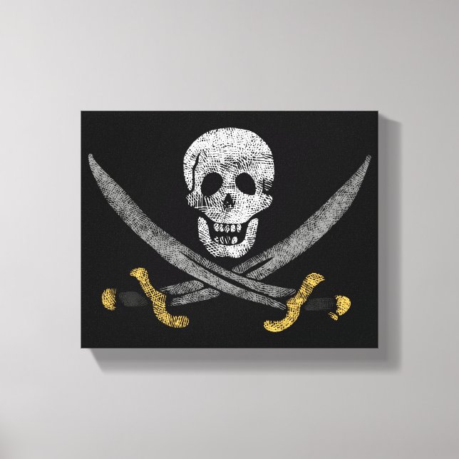 Impressão Em Tela Caveira e Espadas Jolly Roger Pirate Flag (Frente)