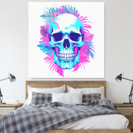 Impressão Em Tela Caveira Floral em Estilo Vaporwave