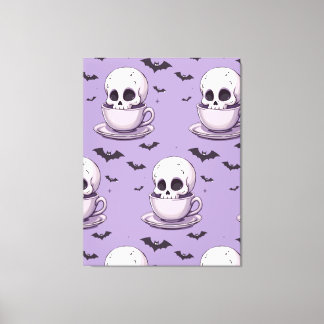 Impressão Em Tela Caveira Pastel Goth em Xícara de Chá