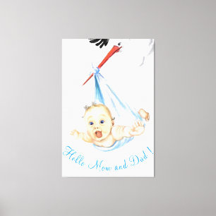 Impressão Em Tela Cegonha Carregando Bebê - Desenho Animado - Person