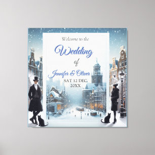 Impressão Em Tela Celebrações de inverno na neve, com Kittens