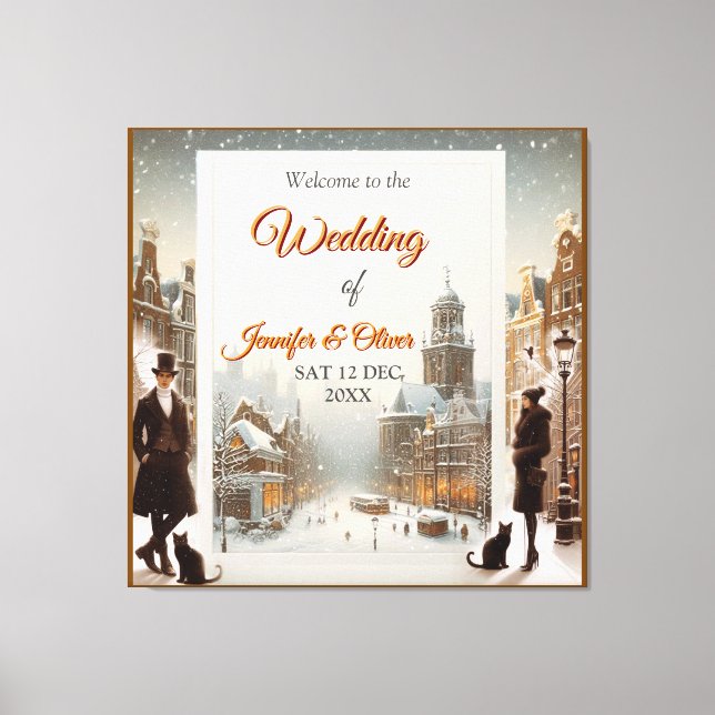 Impressão Em Tela Celebrações de inverno na neve, com Kittens (Frente)