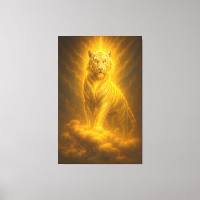 Impressão Em Tela Celestial Golden Ascension White Tiger – Divine Ri (Frente)