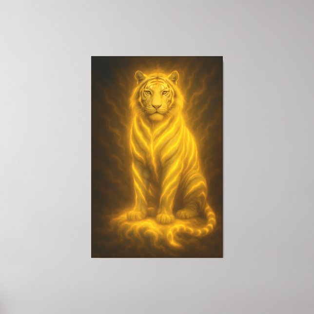Impressão Em Tela Celestial Golden Seated White Tiger – Divine Aura  (Frente)