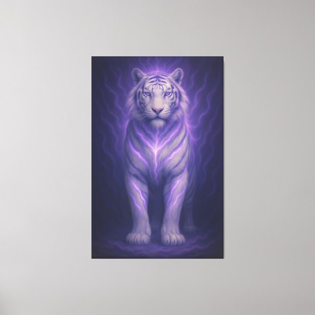 Impressão Em Tela Celestial Purple White Tiger – Divine Aura Fantasy (Frente)