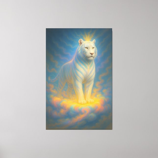 Impressão Em Tela Celestial White Tiger King – Divine Light Guardian (Frente)