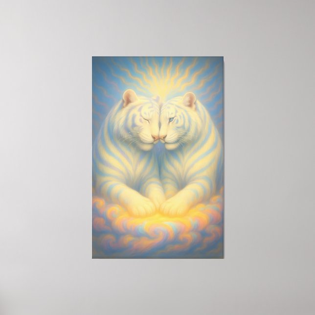 Impressão Em Tela Celestial White Tiger Lovers – Divine Sky Aura Art (Frente)