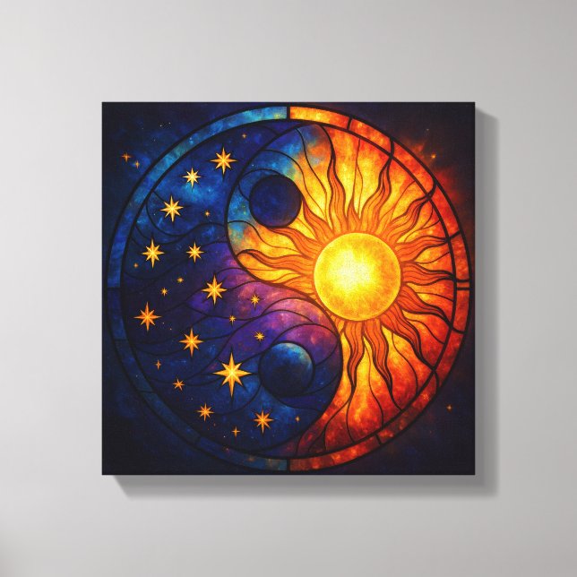 Impressão Em Tela Celestial Yin Yang Stained Glass Art (Frente)
