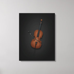 Impressão Em Tela Cello e Arco lado a lado em preto 18x24