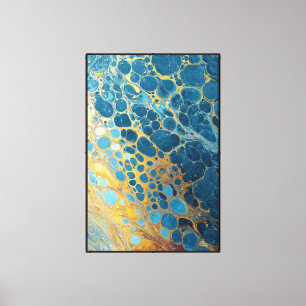Impressão Em Tela Células Douradas: Arte de Parede Abstrata em Azul