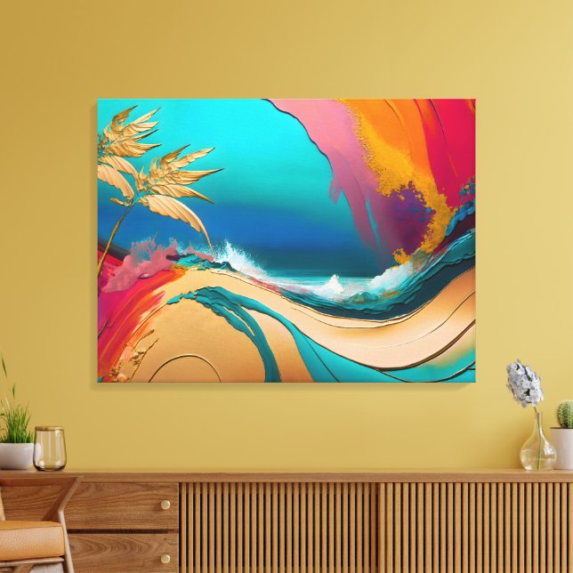 Impressão Em Tela Cena Abstrata Vibrante de Praia Tropical (Insitu(Sala de estar))